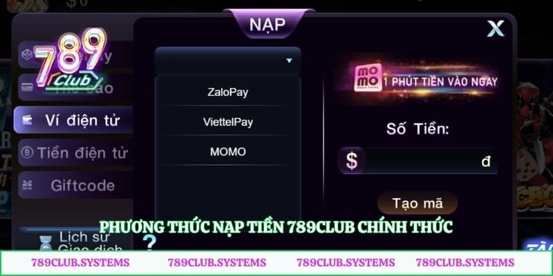 Phương thức nạp tiền 789club chính thức